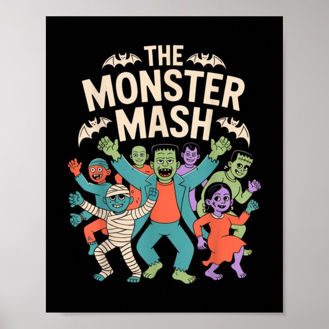 Affiche Monster Mash Halloween Dance Party mignonne Retro (Devant)