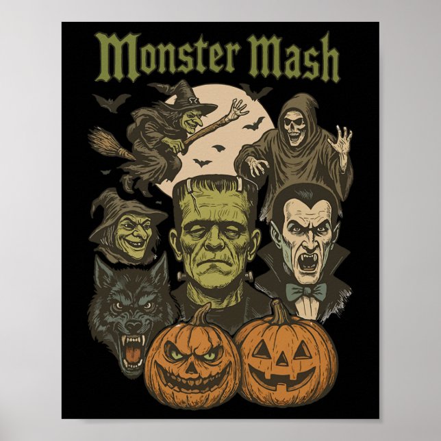 Affiche Monster Mash Retro Halloween Funny Monster Éffraya (Devant)