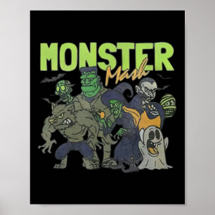 Affiche Monster Mash Vintage Fantôme Halloween drôle