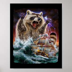 Affiche Monster Raccoon En Attaque De Kraken À Un Bateau D