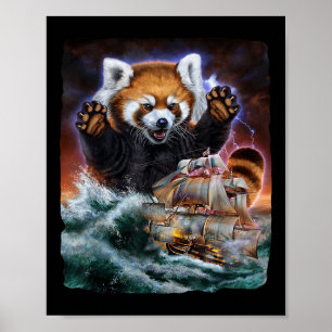 Affiche Monster Red Panda Tandis Que Kraken Attaque Un Bat