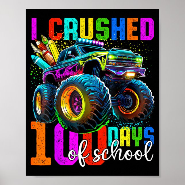 Affiche Monster Truck 100th Day Of School Boys 100 Days Of (Devant)