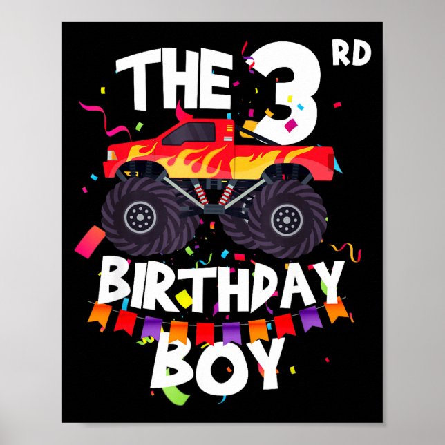 Affiche Monster Truck 3rd Birthday Boy Funny 3 Years Old B (Devant)