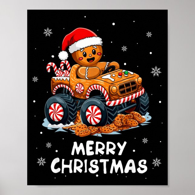 Affiche Monster Truck Gingerbread Man Funny Merry Christma (Devant)