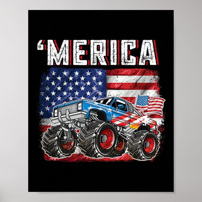 Affiche Monster Truck Usa Drapeau Merica Hommes garçons 4  (Devant)