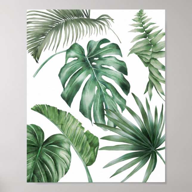 Affiche Monstera Palm Feuilles Tropical Moderne Aquarelle (Devant)