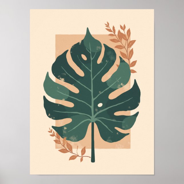 Affiche Monstère Boho minimaliste Feuille d'art (Devant)