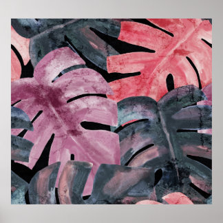 Affiche Monstère monochrome : Aquarelle Motif tropical.
