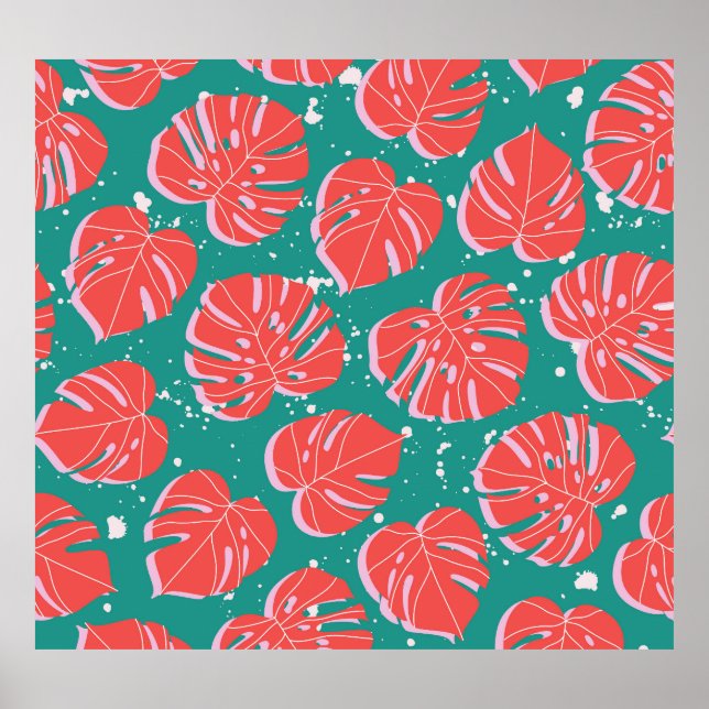 Affiche Monstère rouge : motif tropical vert (Devant)