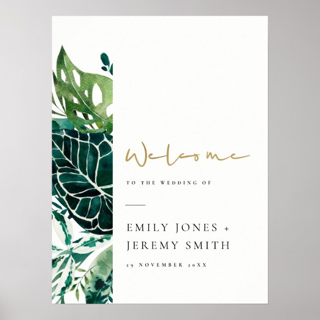 Affiche Monstère Tropical Green Foliage Mariage Bienvenue  (Devant)