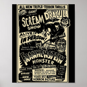 Affiche Monstre de film d'horreur Momie Dracula Loup-garou