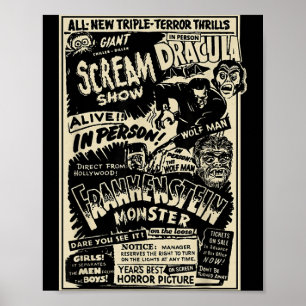 Affiche Monstre de film d'horreur Momie Dracula Loup-garou