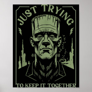 Affiche Monstre de Frankenstein drôle essayant de se maint