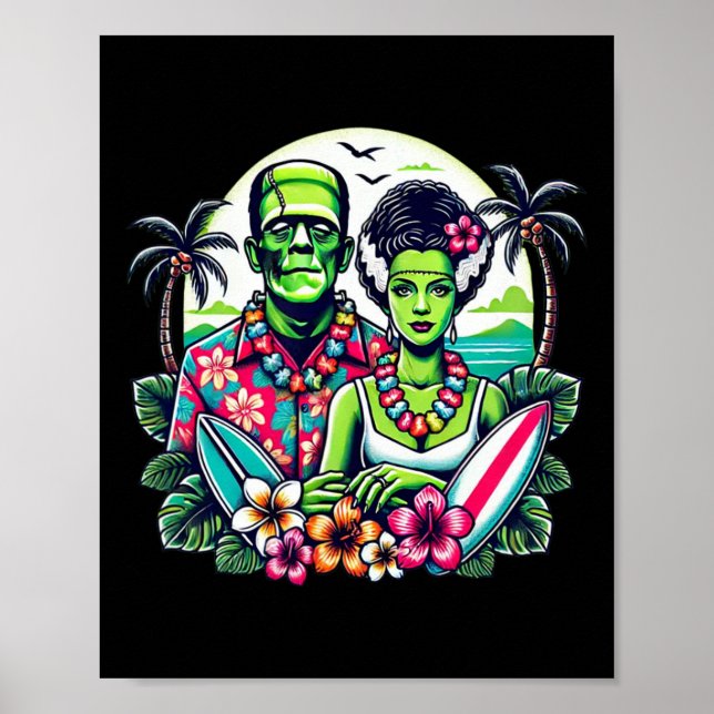 Affiche Monstre de Frankenstein et mariée tropicale hawaïe (Devant)
