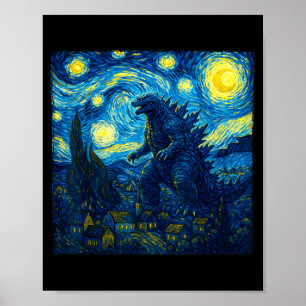 Affiche Monstre japonais Kaiju Van Gogh Nuit étoilée 
