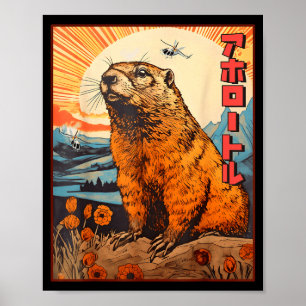 Affiche Monstre Kaiju Marmotte Anime Manga Rétro Vintage