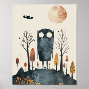 Affiche Monstre mignonne dans le paysage d'Halloween Éffra