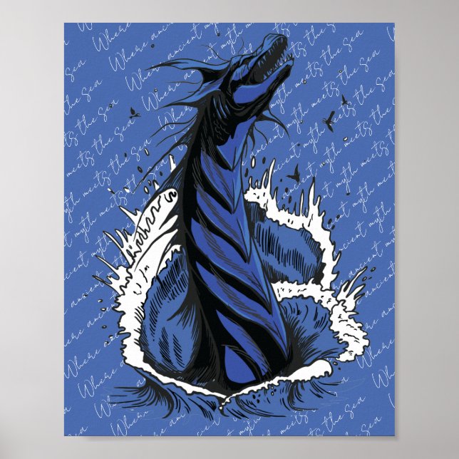 Affiche Monstre Serpent Mer Bleue Vagues Océan (Devant)