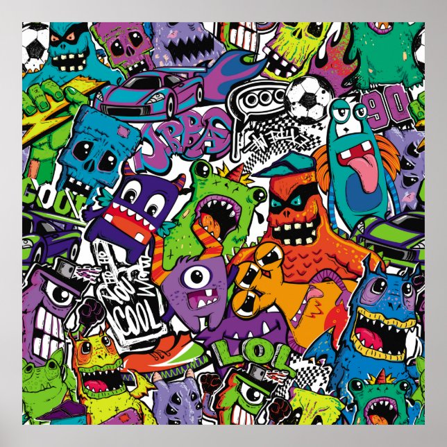 Affiche Monstres de bandes dessinées Abstraits sans soudur (Devant)