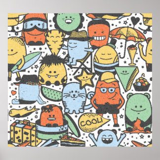 Affiche Monstres d'été, coloré sans couture motif