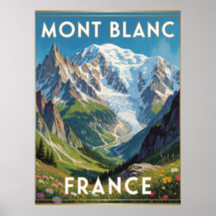 Affiche Mont Blanc Sommets enneigés France Vue de montagne