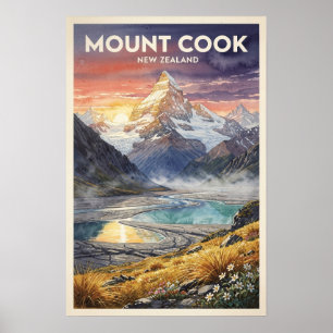 Affiche Mont Cook Nouvelle-Zélande Voyage Vintage