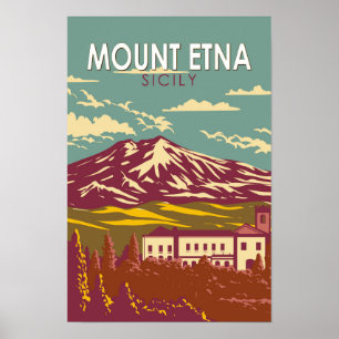 Affiche Mont Etna Sicile Voyage Art Rétro