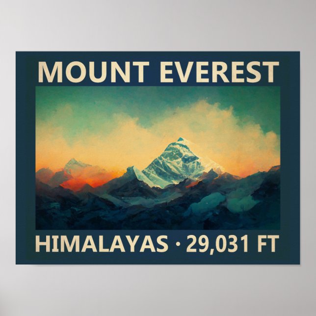 Affiche Mont Everest Himalaya Aquarelle Vintage (Devant)