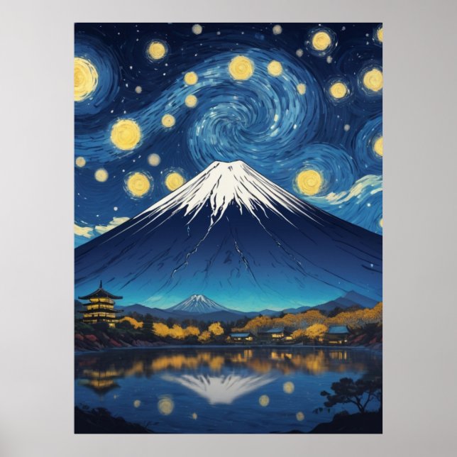 Affiche mont fuji à la nuit étoilée (Devant)