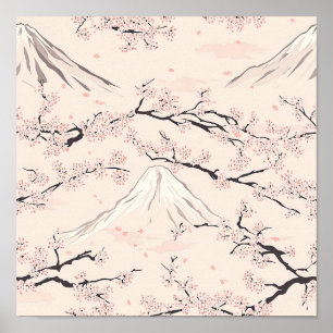 Affiche Mont Fuji avec fleurs de cerisier – Japonais (1)