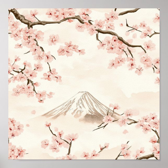 Affiche Mont Fuji avec fleurs de cerisier – Japonais (3) (Devant)
