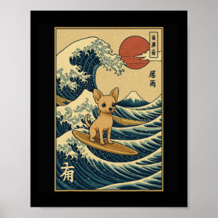 Affiche Mont Fuji Coucher de soleil Vague Art Japonais Sur