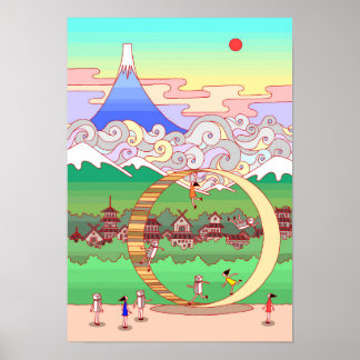 Affiche Mont Fuji et un grand anneau.