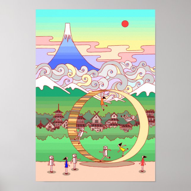 Affiche Mont Fuji et un grand anneau. (Devant)