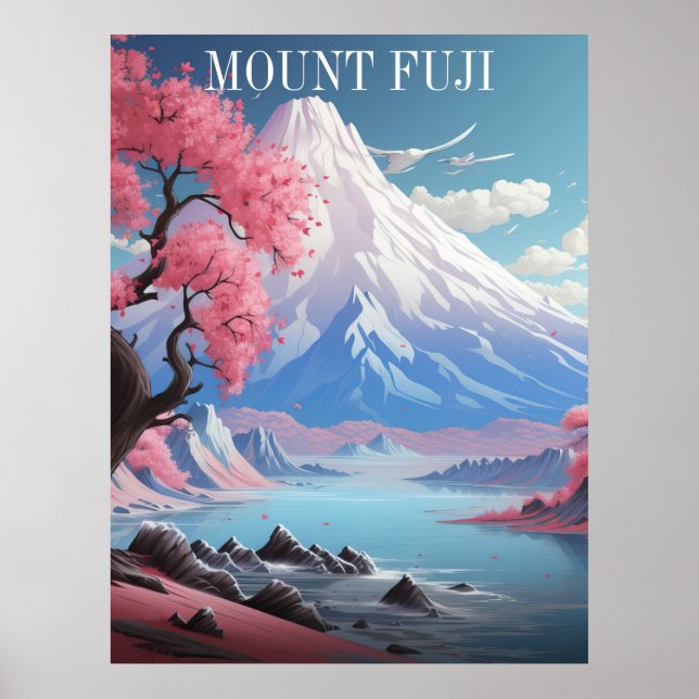 Affiche Mont Fuji Fleurs de cerisiers Voyages rétro (Devant)