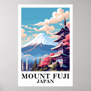 Affiche Mont Fuji Japon Art de voyage vintage Pagode