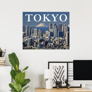Affiche Mont Fuji   Skyline du quartier de Shinjuku Tokyo 
