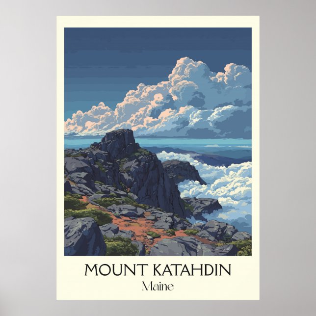 Affiche Mont Katahdin Maine Vintage Baxter Park Art (Devant)
