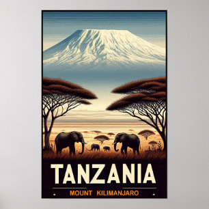 Affiche Mont Kilimandjaro Safari – Voyages Vintage Tanzani