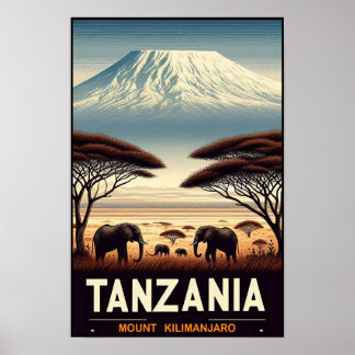 Affiche Mont Kilimandjaro Safari – Voyages Vintage Tanzani