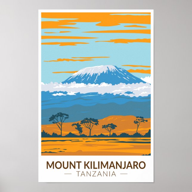Affiche Mont Kilimandjaro Tanzanie Afrique Vintage (Devant)