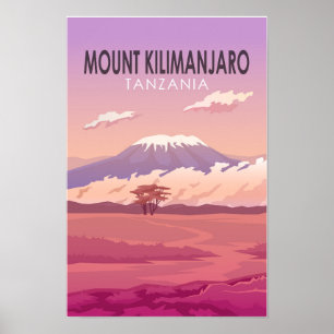 Affiche Mont Kilimandjaro Tanzanie Afrique Vintage
