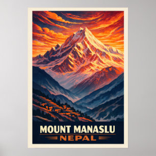 Affiche Mont Manaslu Népal V03