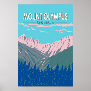 Affiche Mont Olympe Grèce Voyage Art Rétro
