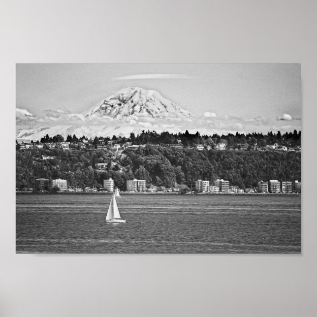 Affiche Mont Rainier de Puget Sound, Seattle Washington (Devant)