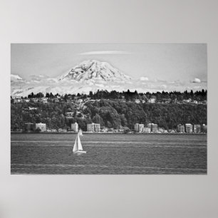 Affiche Mont Rainier depuis Puget Sound, Seattle Washingto