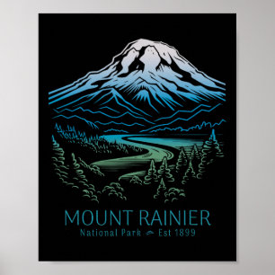 Affiche Mont Rainier Parc National Randonnée Camping Monta