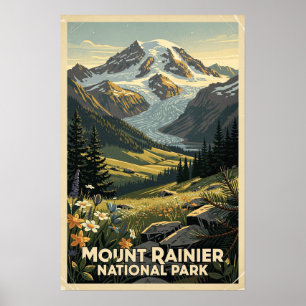 Affiche Mont Rainier Parc National Rétro
