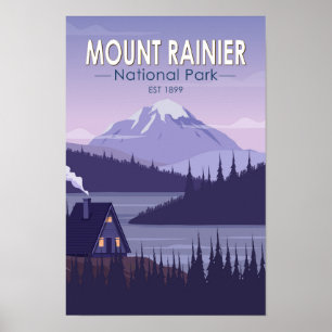 Affiche Mont Rainier Parc National Washington Cabine Rétro