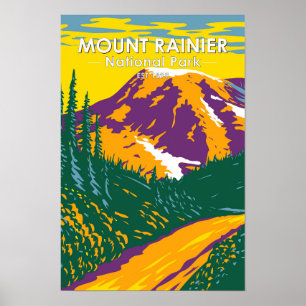 Affiche Mont Rainier Parc National Washington Retro